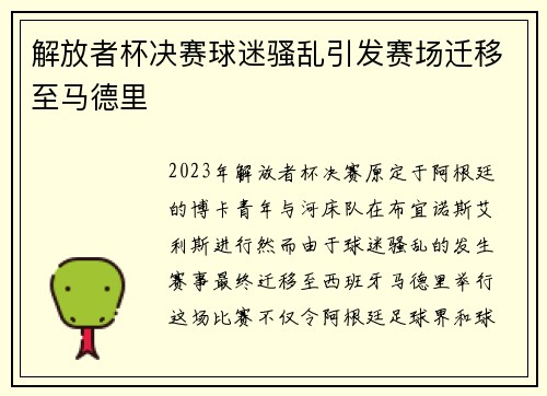 解放者杯决赛球迷骚乱引发赛场迁移至马德里 解放者杯决赛球迷骚乱引发赛场迁移至马德里